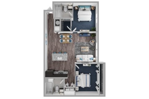 Floor plan for 2 beds, 2 baths, 971 sqft